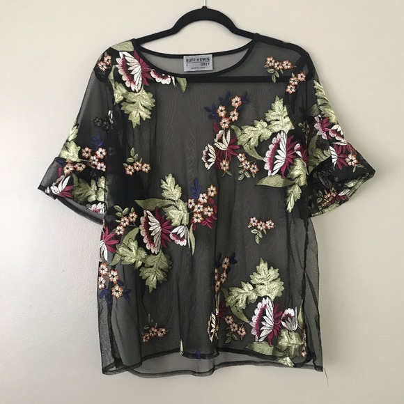 Ruff Hewn Tops - ☀️ Ruff Hewn floral embroidery sheer blouse